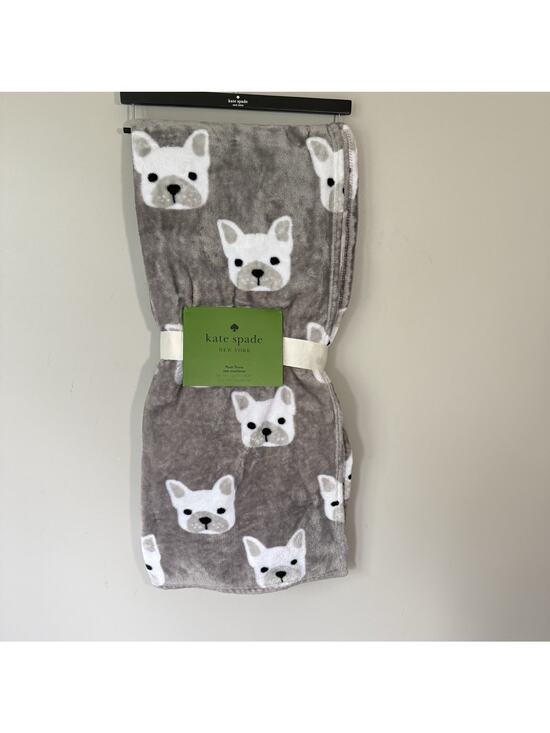 kate spade Other - Kate Spade Plush Fleece Throw Blanket Gray French Bulldog Prints 60” X 70” New